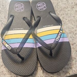 Women’s Black Flip Flop Sandals with Multicolor Stripes